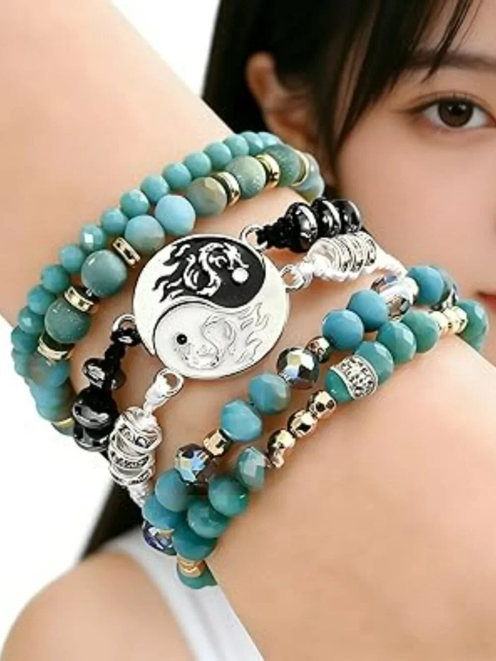 Boho Turquoise Yin Yang Bracelet Multi-Layer Stackable Beaded‎ Trendy Set